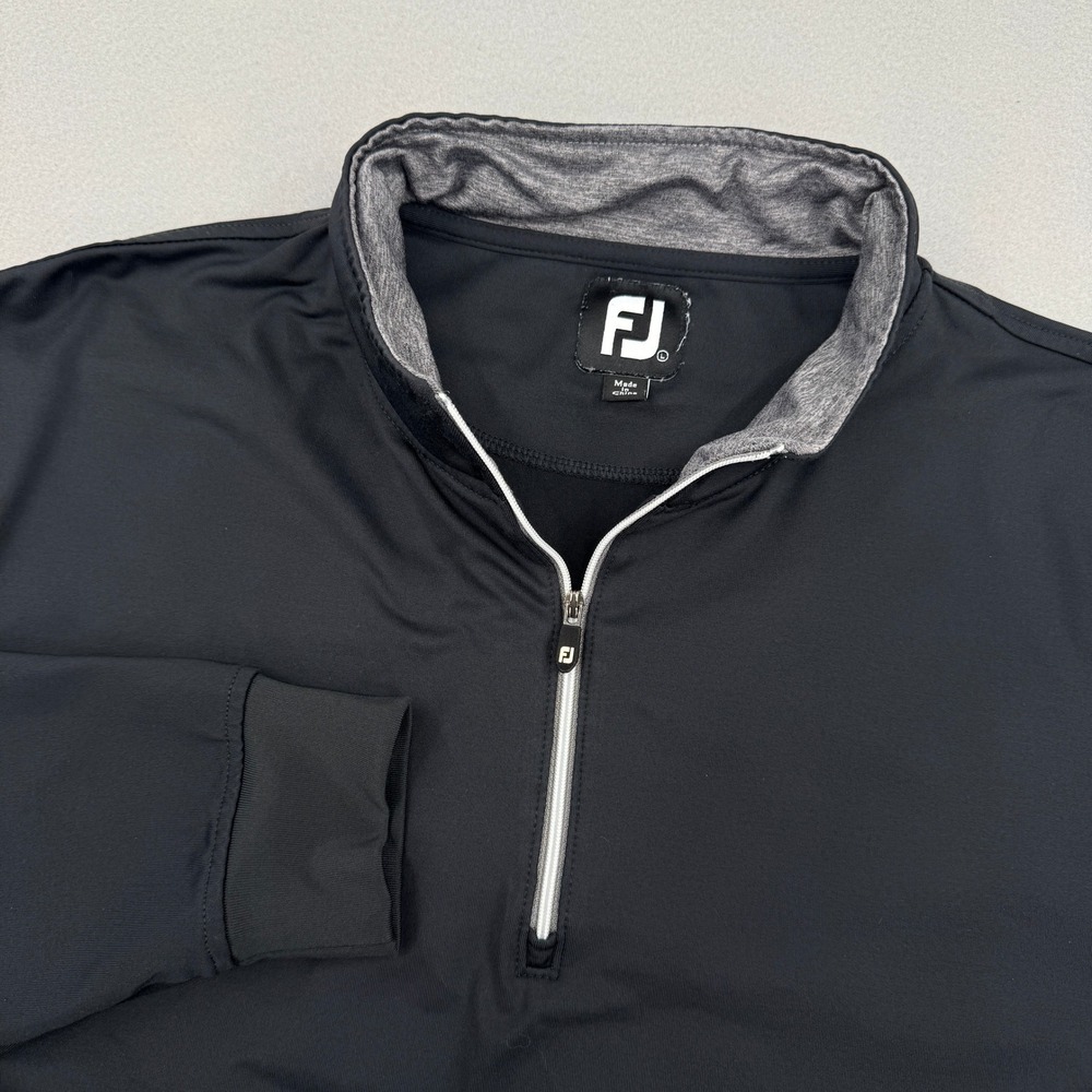 FootJoy Mens Large Black 1/4 Zip Pullover Golf Jacket Nylon Spandex Stretch FJ